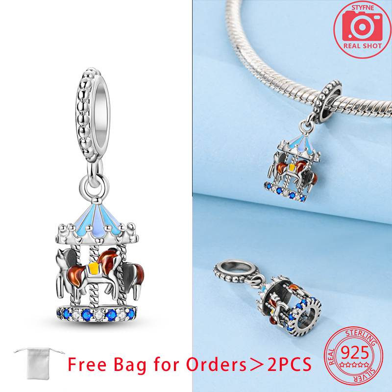 Fairy Tale Collection Merrygoround Ferris Wheel Princess Prince Charm Copper Bead Charms Pendant Compatible With Diy Women Bracelets Jewellery Gift