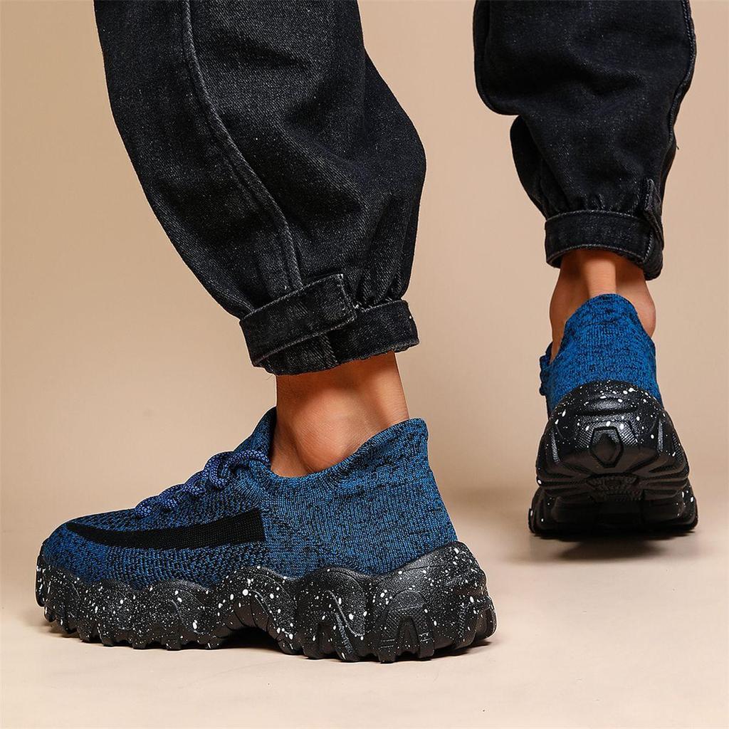 Men'S Casual Sneakers  Breathable Knit Upper Geometric Pattern Lace-Up Closure Durable Rubber Sole Comfortable Fabric Lining for Spring Sports