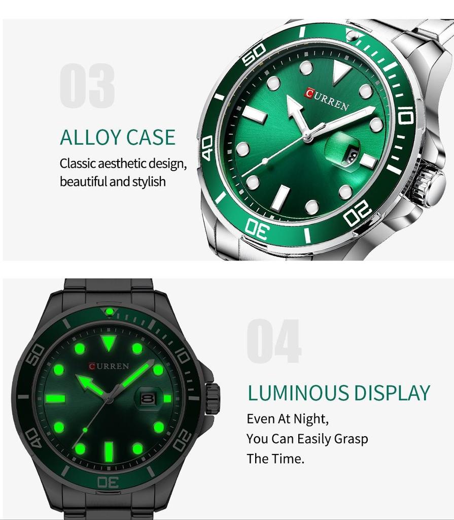 CURREN New Fashion Business Mens Wristwatches Green Clock Male Quartz Stainless Steel Watches Reloj Hombre Herrenuhr