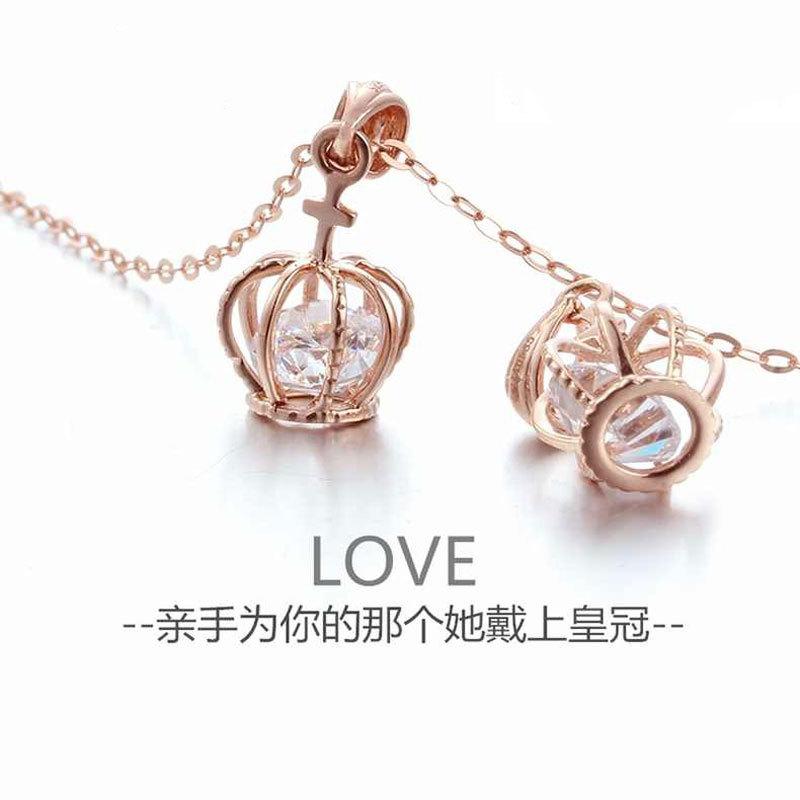 Purple Gold Inlaid Zircon Crown Pendant Light Luxury Plated Rose Gold Color Gold Necklace