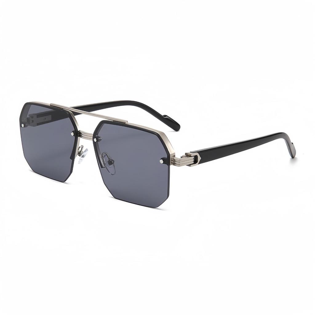 Double Beam Square Aviator Sunglasses, Unisex Half Frame European-American Style