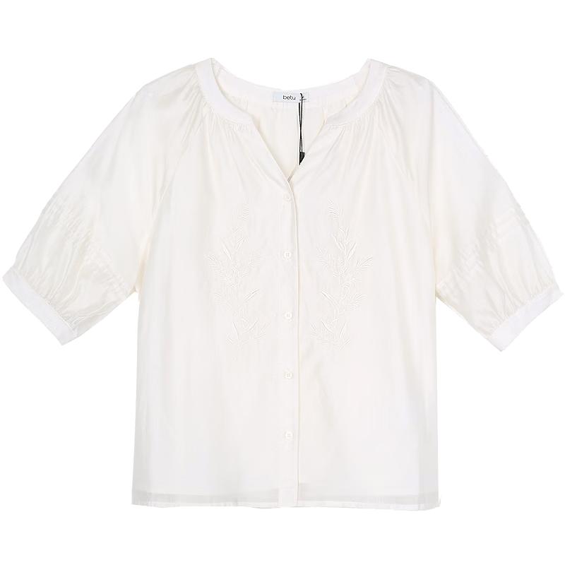 Betu Women s V-Neck Embroidered Lyocell Raglan Sleeve Shirt L