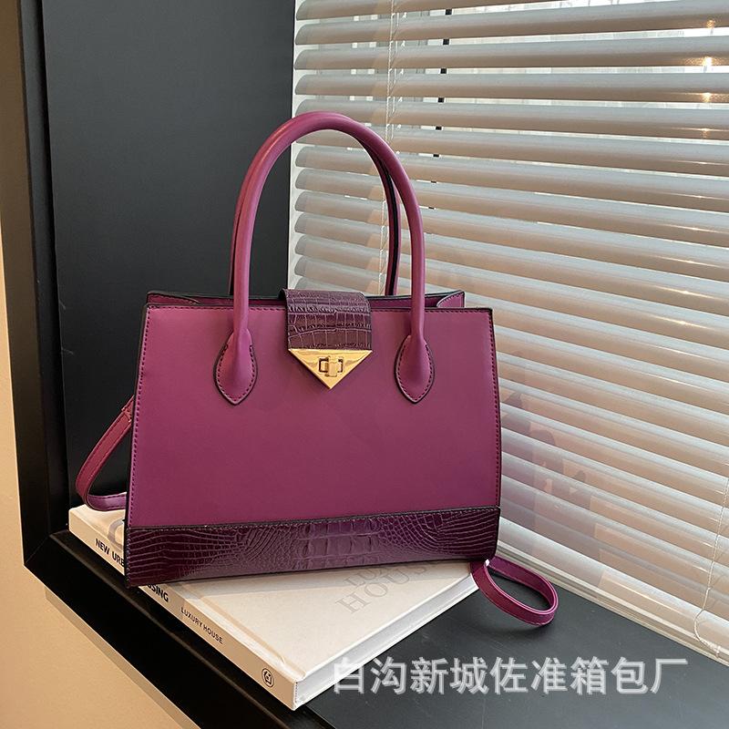 New autumn women's bags, fashionable splicing tote bags, high-end women's large-capacity one-shoulder oblique span handbags