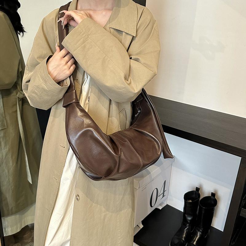 IELGY Korean Style Large-Capacity Retro Soft Leather Pleated Dumpling Bag Lazy Style Casual All-Match One-Shoulder Under