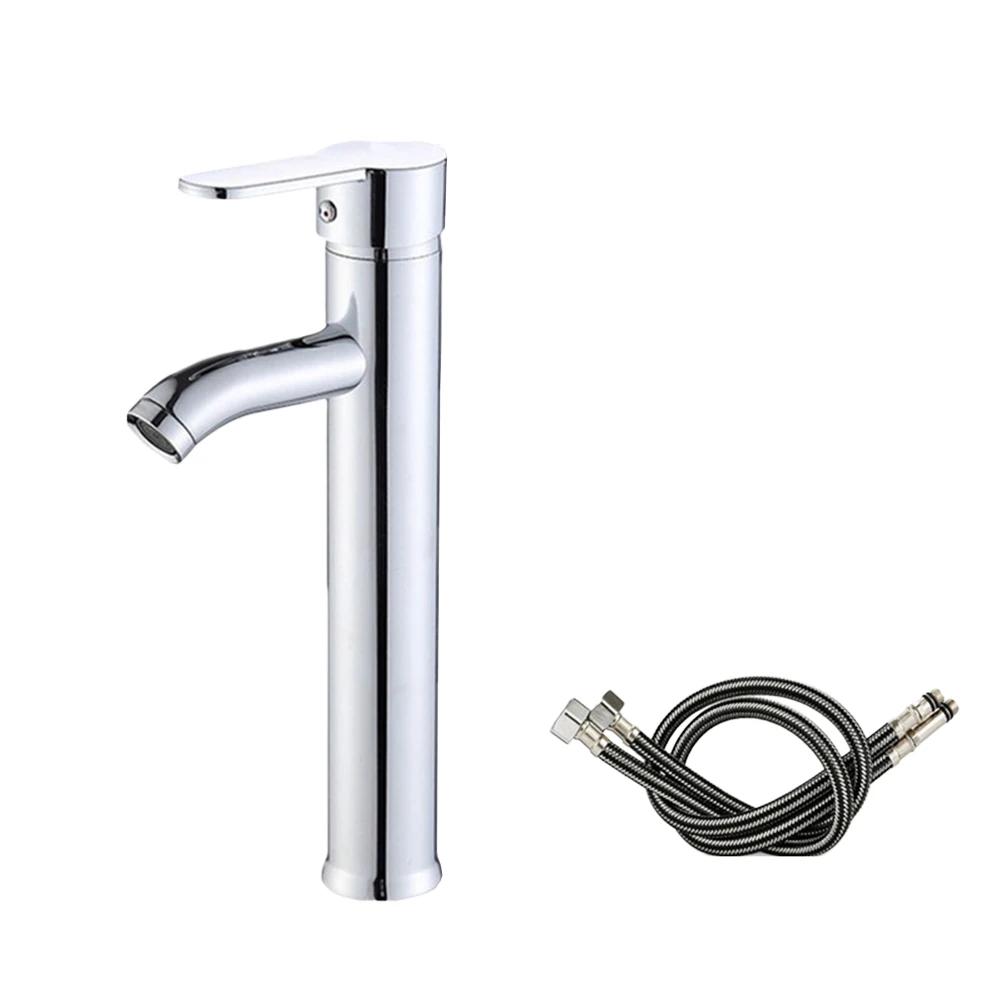 Bathroom Basin Faucet With 60CM Hoses Hot Cold Mixer Tap Deck Mounted Single Handle Stainless Steel Bathroom Sink Faucet