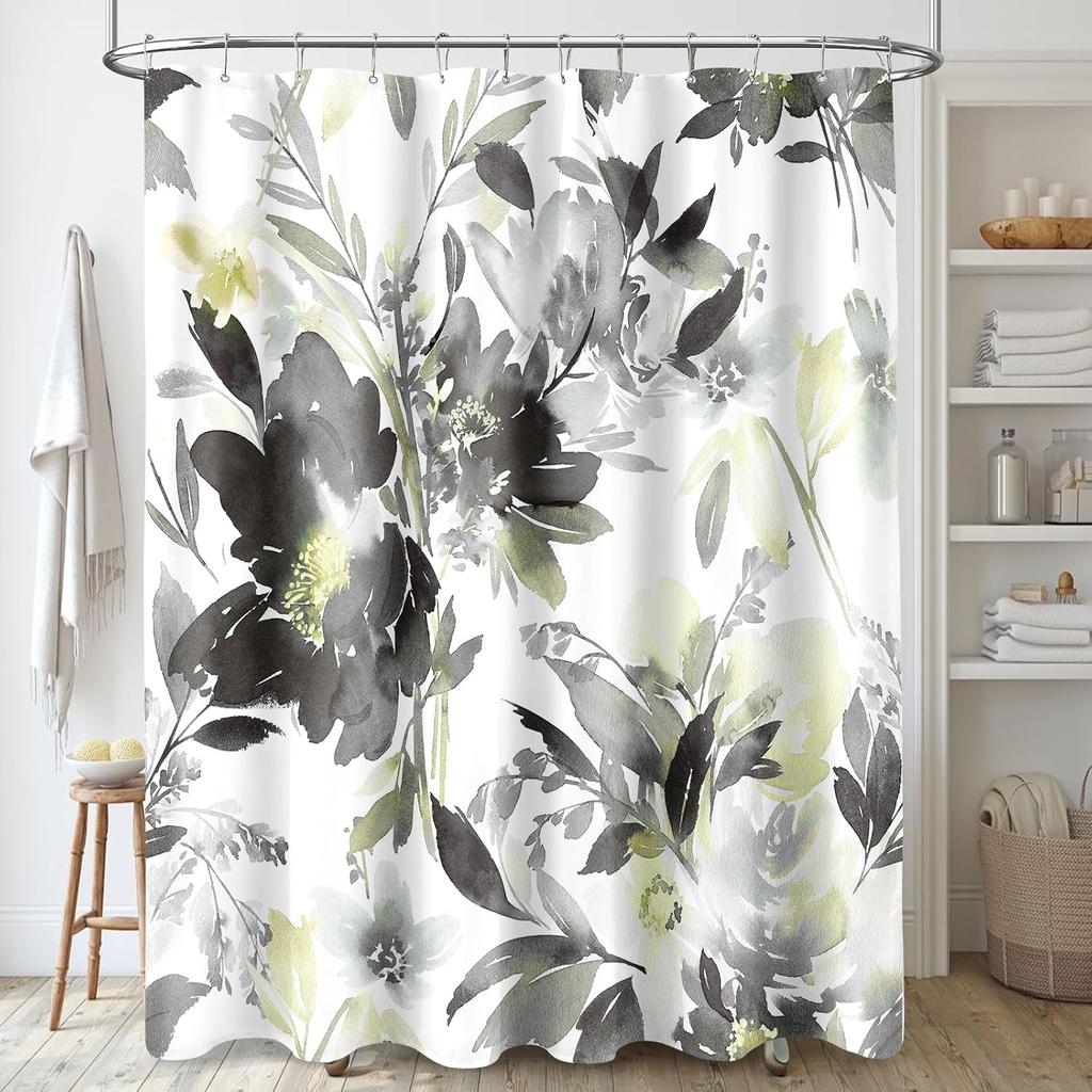 Malvefarbener Blumiger Duschvorhang, Aquarellblumen Duschvorhang Für Badezimmer, Moderner Abstrakter Tinte Dekorativer Stoff Duschvorhang