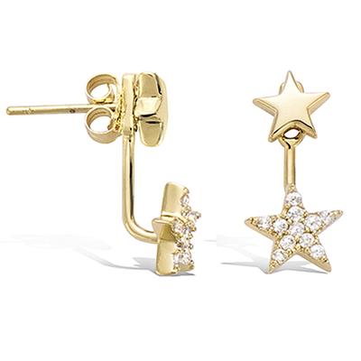 [P5032] - Vergoldete Ohrläppchen-Konturohrringe „Stars“ aus Weißgold - 20 x 10 mm