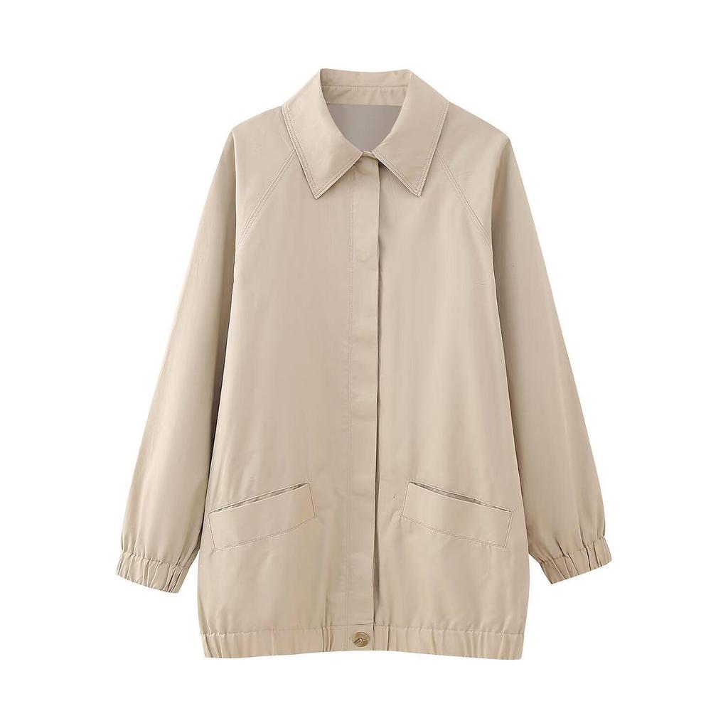2025 Spring Women's Casual Loose Turn-Down Collar Bomber Jacket