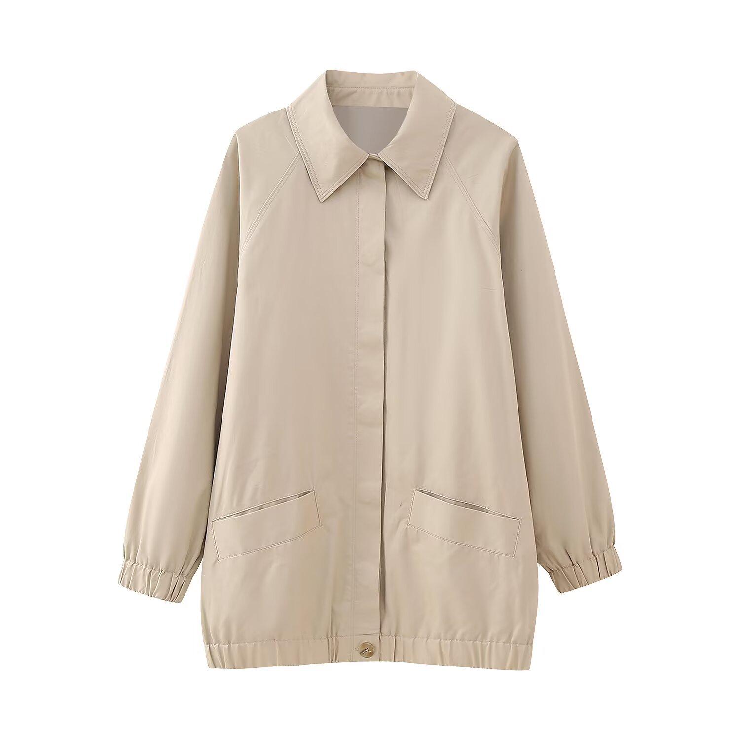 

2025 Spring Women s Casual Loose Turn-Down Collar Bomber Jacket Extra Small