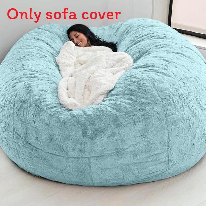 Color Large Solid Soft Plush Portable Living Room Lazy Sofa Cover Bean Bag Cover