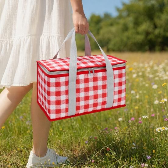 Izolowana torba piknikowa, Składany termiczny koszyk na lunch na zewnątrz, Wytrzymała lodówka z folii aluminiowej na żywność, Akcesorium piknikowe i kempingowe
