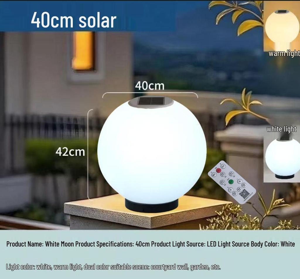 Waterproof Outdoor Solar Post Lights - White Round Moon Ball for Garden, Courtyard, Gate, and Fence Pillars