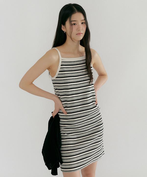 Lingseoul Ribbed Stripe Sleeveless Dress-Ivory