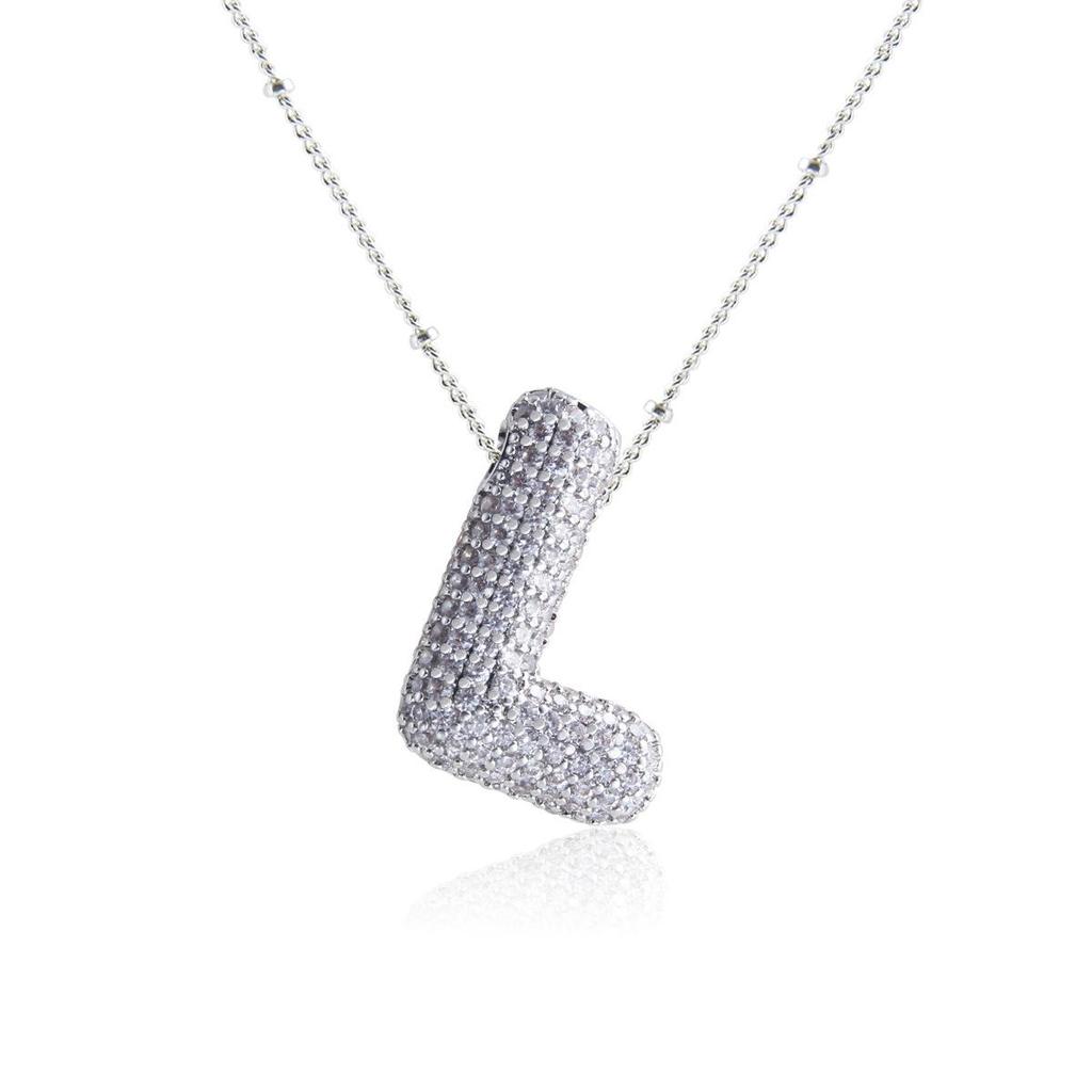 Silver 26-Letter Zircon Necklace: Personalized Chunky Balloon Chain, Versatile Hip-Hop Jewelry for Women