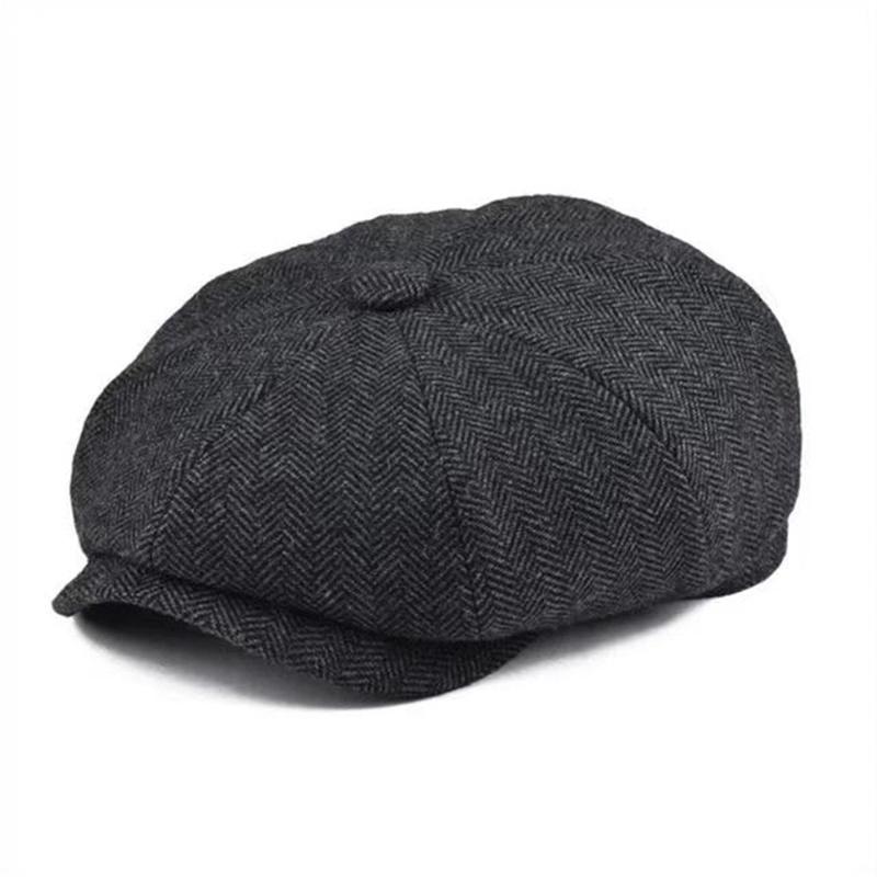 

New Vintage Wool Tweed Navy Blue Herringbone Newsboy Cap unisex 8-Quarter PanelStyle Flat Caps Women Driver Beret Shelby hat 58-62cm чорний
