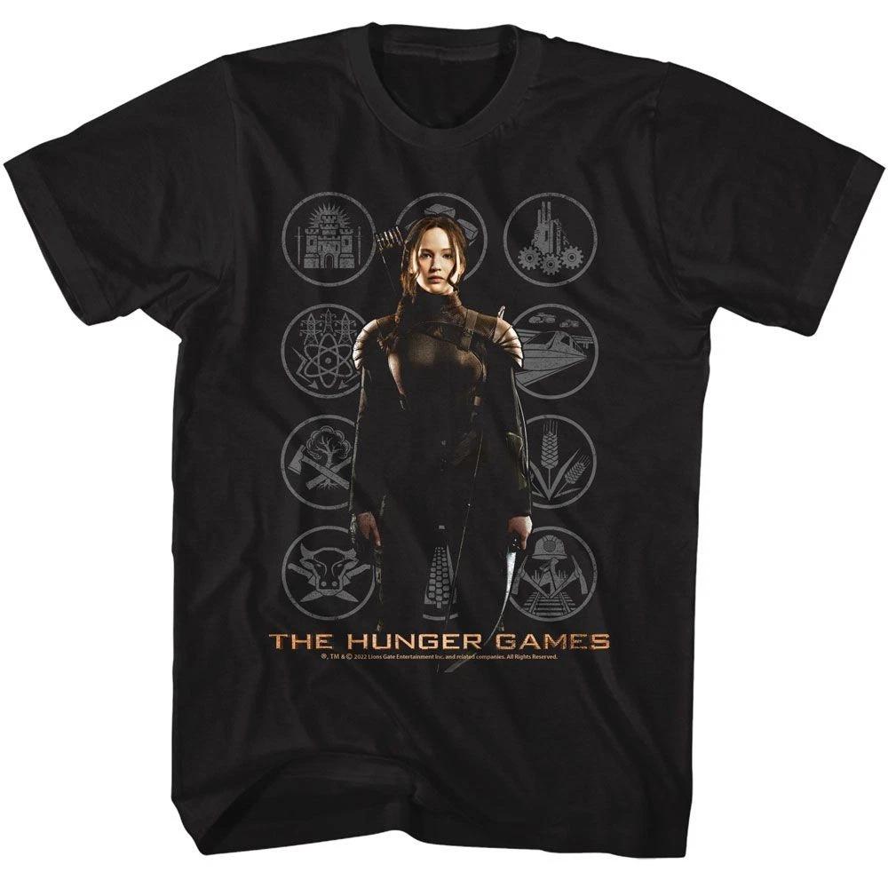 Hunger Games - Katniss With Districts - American Classics - Solid Black Adult Sh XL