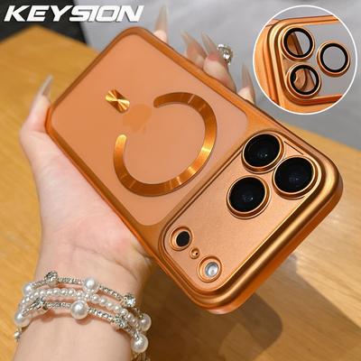KEYSION Plating Transparent Matte Magnetic Phone Case for MagSafe for iPhone 17 Pro Max Air Hard PC Lens Film Shockproof Cover