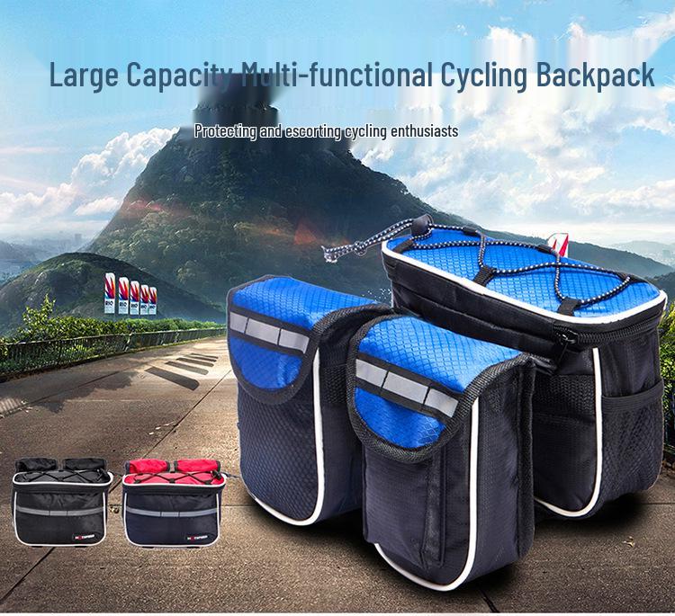 Waterproof Bicycle Top Tube Bag with Rain Cover - Four-in-One Mountain Bike Front Bag