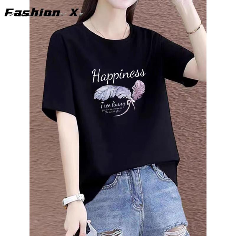 

Летняя хлопковая футболка с короткими рукавами для женщин 4XL