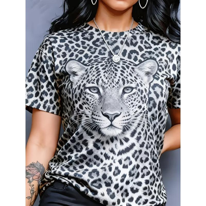 Leopard Print Women's T-Shirt Short Sleeved Tops Summer Casual Women's Crew-Neck Y2k Clothes T-Shirt Outdoor Street Elegant Top