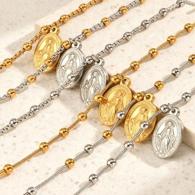 Faith Virgin Mary And Jesus Cross Bracelet Stainless Steel Rosary Chain Bracelet Fashion Festival Gift