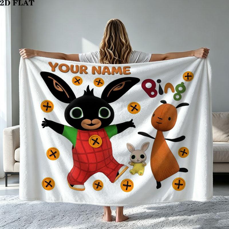 1PC Bing Custom Name Patterned Flannel Blanket Suitable For All Seasons for Home Decor Warmth and Comfort Gifts Holiday Present