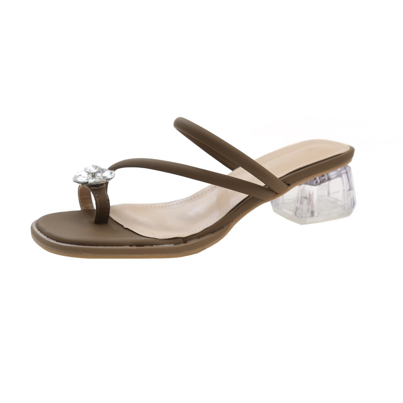 

Фэн-шуй тапочки с закрытым носком на толстом прозрачном каблуке, женские летние новые, с квадратным носком, женские прохладные тапочки 41