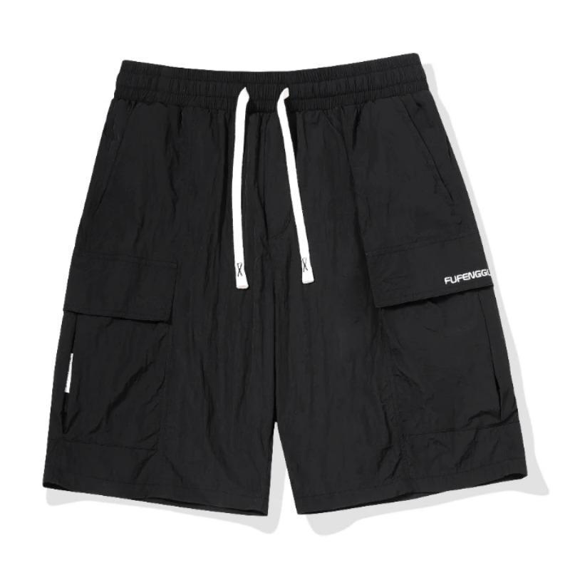 

Мужские летние тонкие модные свободные шорты карго, универсальные прямые брюки, высококачественные спортивные повседневные шорты пятой длины, мужские шорты с несколькими карманами M чёрный