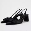 Pointed Slingbacks Pumps for Ladies Elegant Closed Toe Black Bow  Spring Formal Work Party  High Heeled Women Shoes
