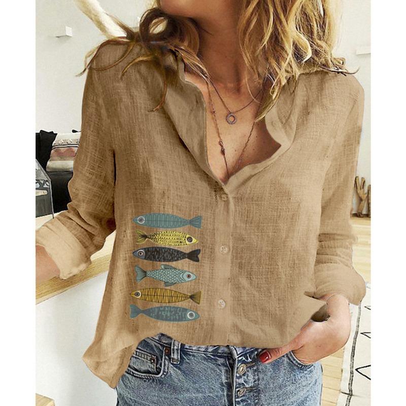 Spring and Autumn Ya Ma Xun, Women's Casual Loose Long Sleeve Linen Shirt Large Size Women's Clothing