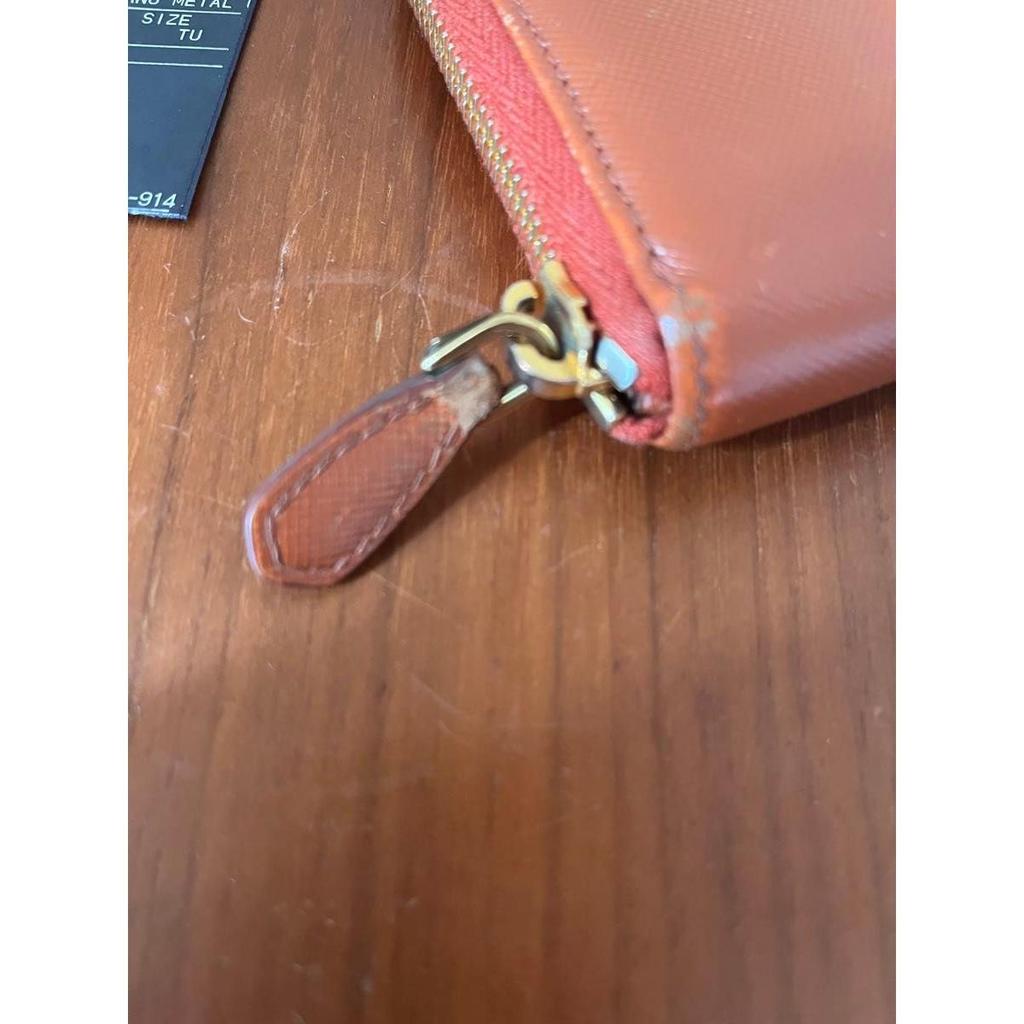 Used PRADA Prada Saffiano Round Zipper Long Wallet Orange