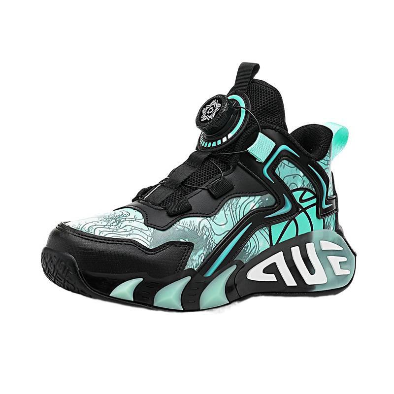 Boys basketball shoes autumn and winter new leather waterproof boys shoes button sneakers black dirt-resistant actual combat sneakers