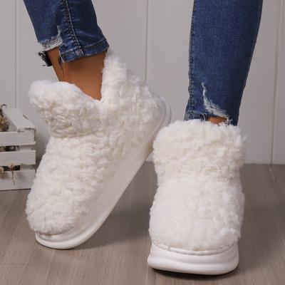 Pantoufles chaudes en fourrure pour femmes, chaussures d'hiver à plateforme, en peluche douce, semelle épaisse, bottes de neige d'intérieur pour filles et garçons
