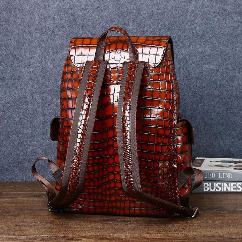 Genuine leather men's backpack real cowhide crocodile pattern casual large capacity travel bag new