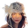 Handmade Lace Bridal Headpiece with Elegant Flower Pearls Design For Bride Wedding Ceremony Photoshooting Headpiece