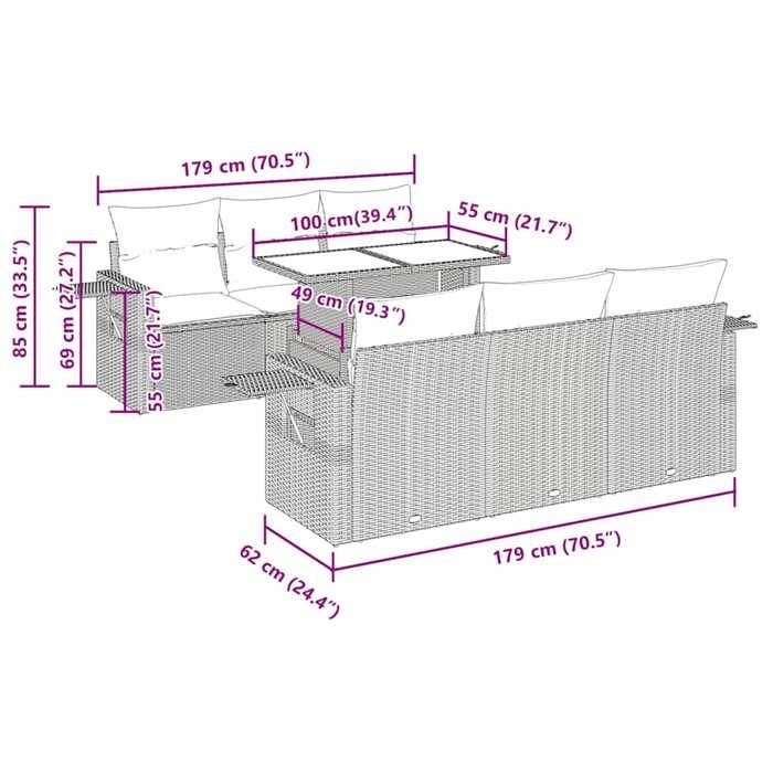 VidaXL Garden Lounge Set with Cushions 7 Pcs Grey Wicker 3326421