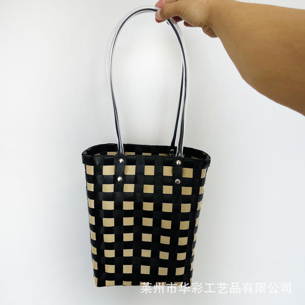 Plastic Woven Handbag Kitty Cat Bag College Style Girl Handwoven Bag Vertical Vegetable Basket