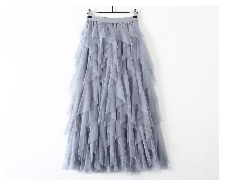 The Korean Version of the Elastic Waist Is Fashionable and Versatile, Showing Thin Mesh Stitching, Irregular Midi and High-waisted Skirts