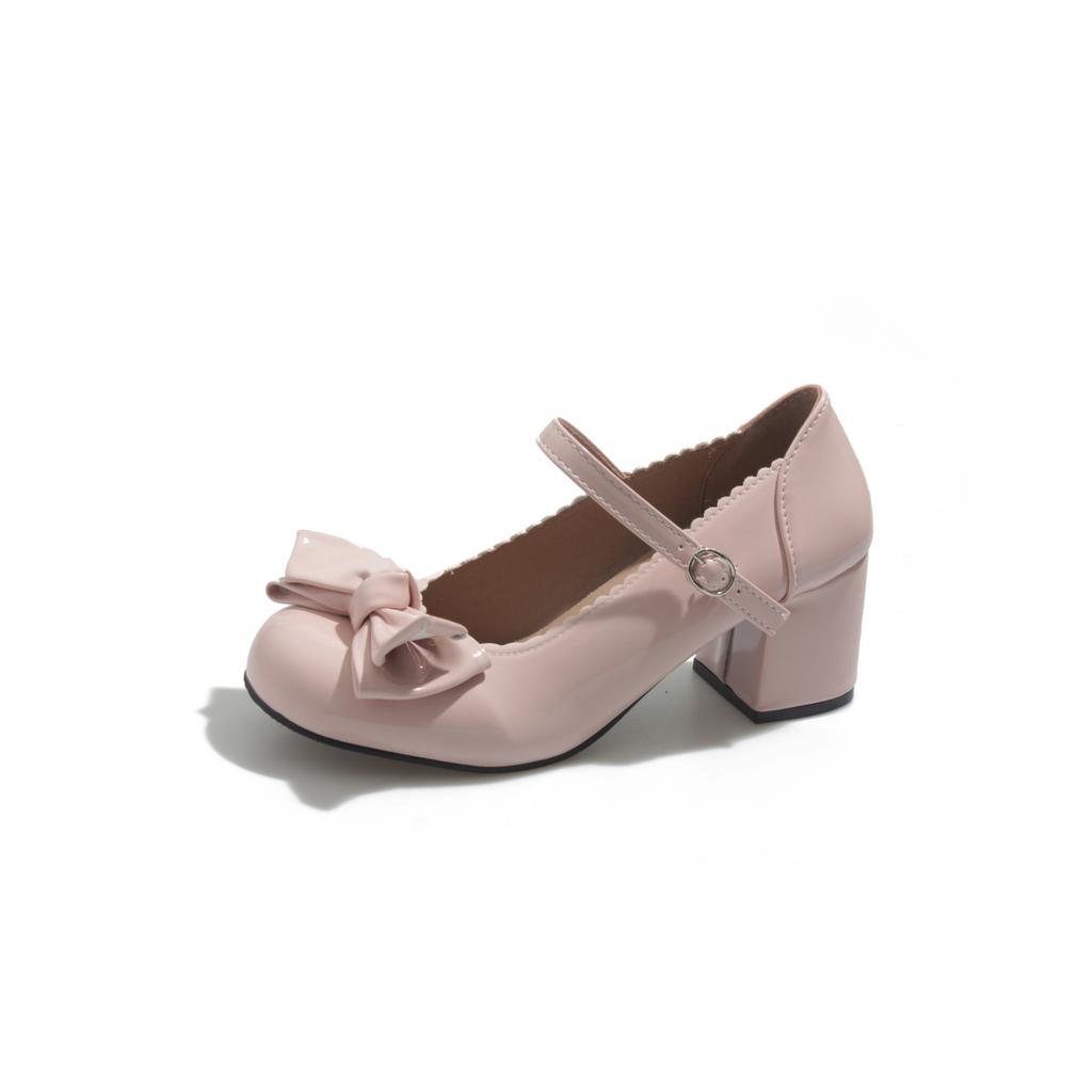 Spring Autumn Mary Jane Shoes Pink White Fashion Shallow Round Toe Mid Heel Shoes Ladies Elegant Outdoor Single Pumps Shoes