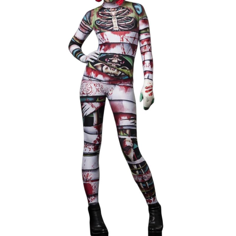 Хэллоуин Зомби Мумия 3D Цифровая Печать Косплей Костюм Женщины Мужчины Карнавал Вечеринка Ролевая Игра Наряд Комбинезон S зелёный