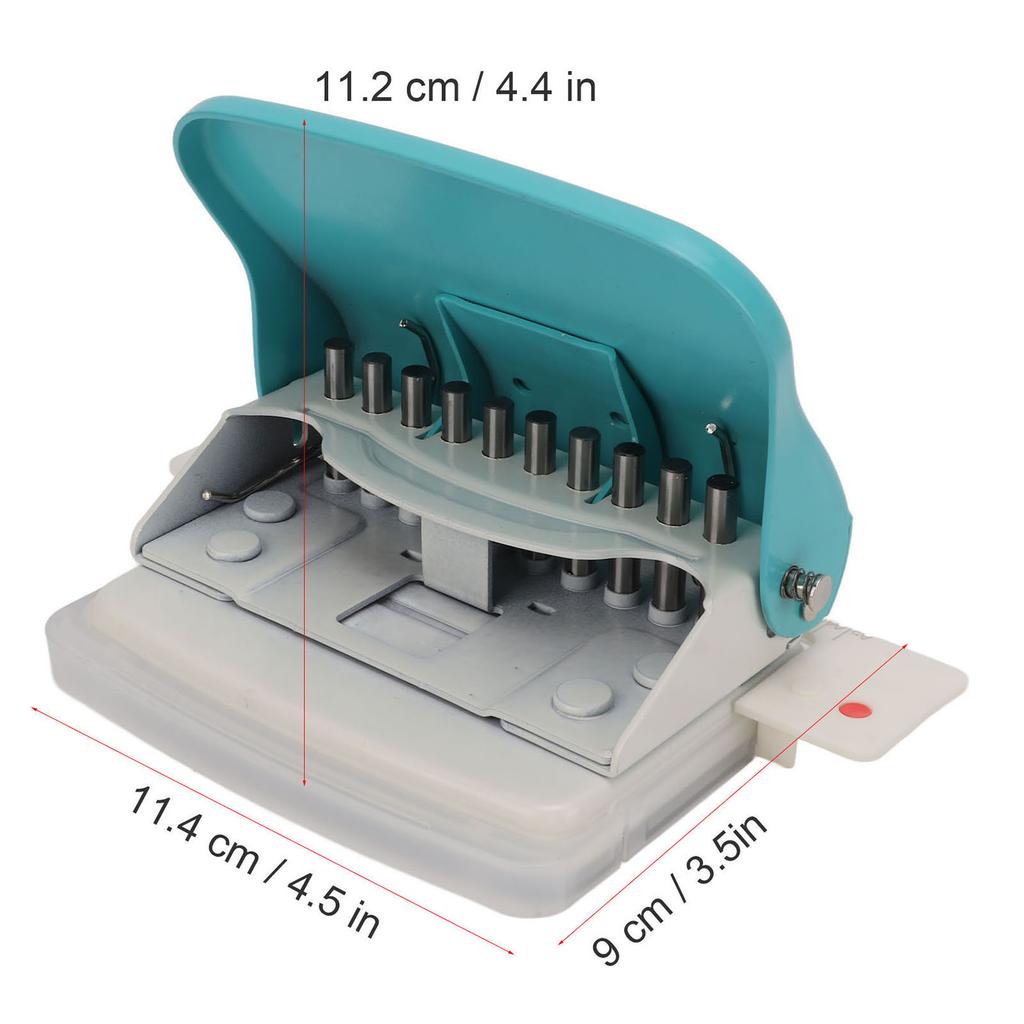 Hole Punch Metal Body Incisive Plastic Bottom Pad 10 Holes Handheld Paper Punch for Bookbinding Documentation