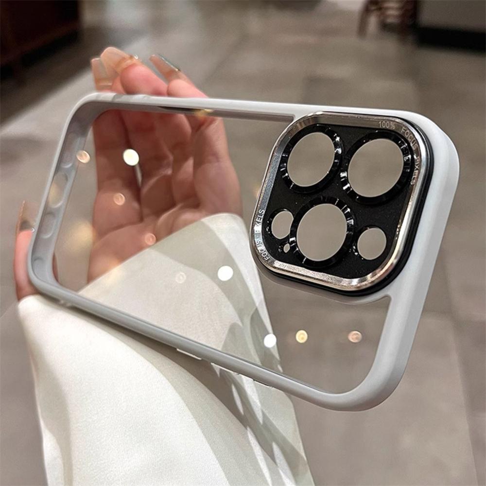 Luxury Transparent Full Metal Camera Lens Protection Phone Case For iPhone 16 Pro Max Plus Clear Hard Soft Shockproof Back Cover