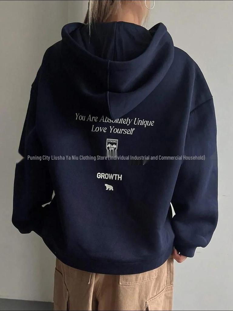 American-Style Oversize Hooded Sweatshirt for Women - Autumn/Winter Comfy Niche Outerwear