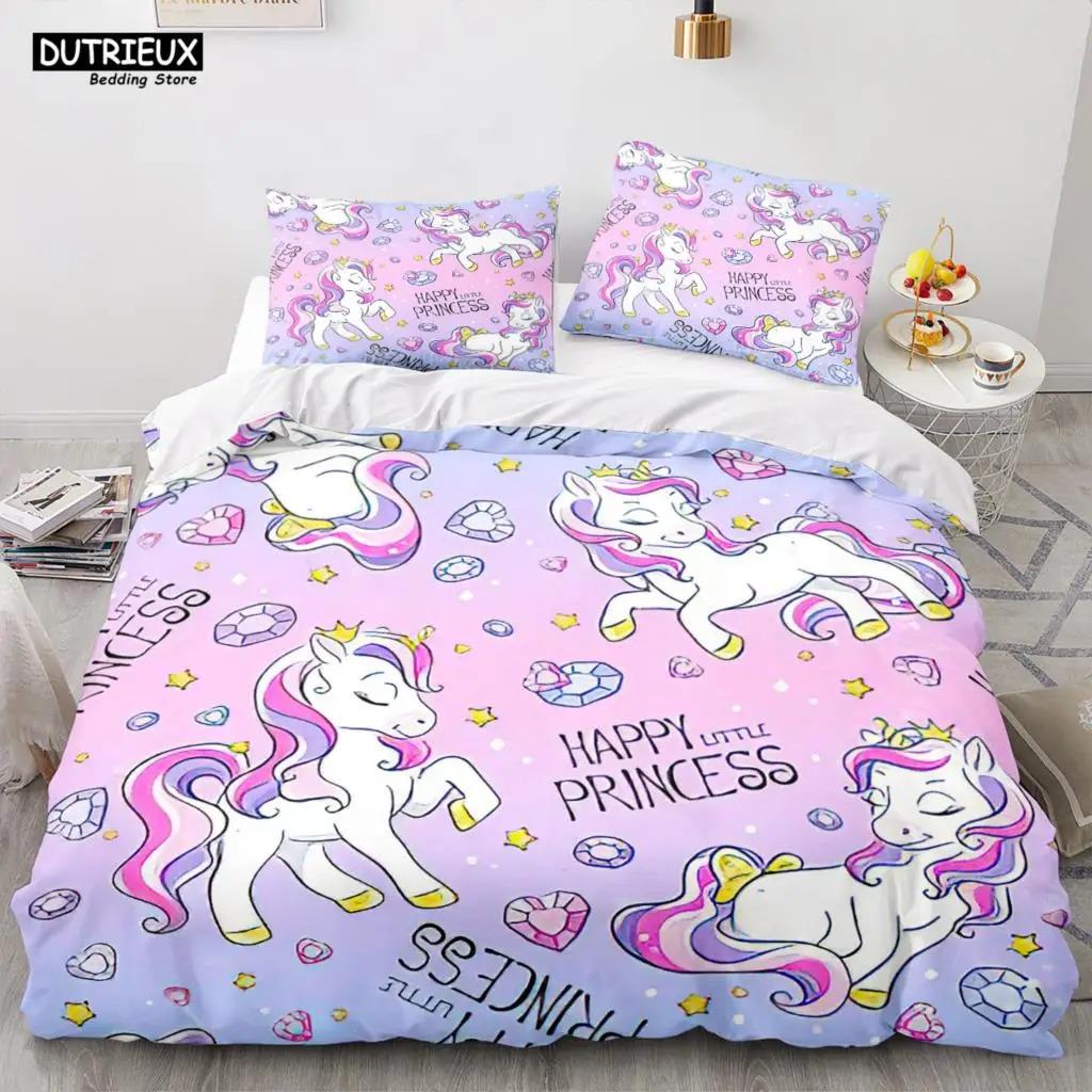 Cartoon Regenbogen Einhorn Bettwäscheset Einhorn Sets Einzel Doppel Queen Twin Full Größe Bettbezug Kind Mädchen Kind Weicher Bettbezug