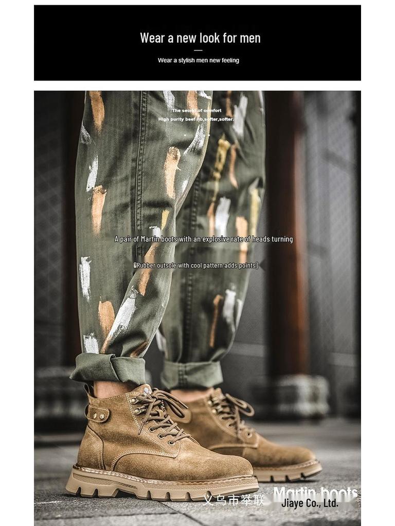 Men's British Style Mid-Top Martin Boots, 2024 Winter Edition: Versatile, Thick-Soled, Plus-Velvet Desert Work Shoes.