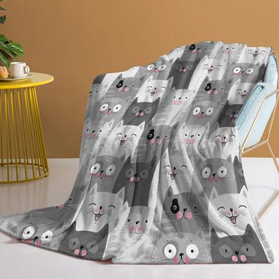 Cute Cat Flannel Blanket Multiple Sizes 2D Print Pink Face Kitty Design Soft Throw Sofa Bedroom Office Snuggle