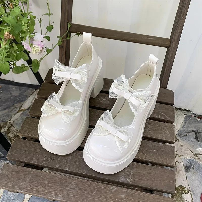 Ladies Shoes 2024 Mary Janes Women's High Heels Fashion Dress Pumps Women Bow Tie Round Toe Buckle Strap Square Heel Shoes Pumps