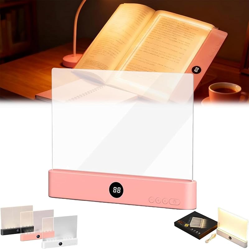 Rechargeable Flat Led Reading Book Light for Reading at Night Treasure Box Dimmable Panel Plate Lamp 3 Colors Timer Full Page Light Eye-Friendly Glow