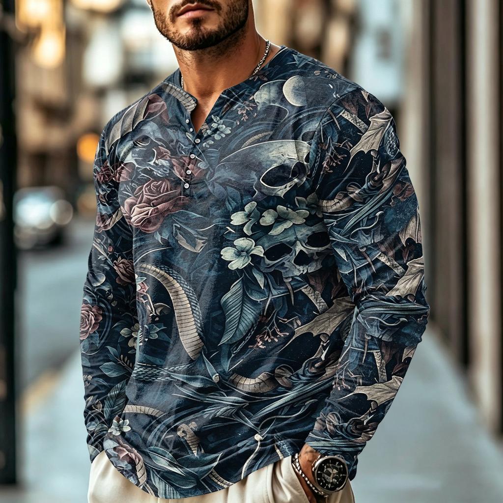 Men's Casual Retro Long Sleeve Shirt for Everyday Wear