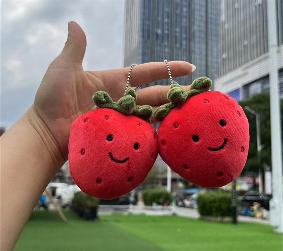10CM Red Strawberry Fruit Cute Face Expression Stuffed Garden Series Plush Comfort Toy